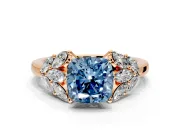 Leaf Cluster Engagement Ring Setting for Fancy Blue Cushion Cut Center with Marquise Accents and Prong Head in Rose Gold
