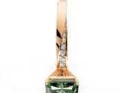 Side Accent Engagement Ring Setting for Fancy Green Radiant Cut Center with Accent Shoulders and Prong Head in Rose Gold