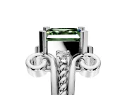 Solitaire Engagement Ring Setting for Fancy Green Asscher Cut Center with Twisted Band and Scroll Prong Head in Platinum