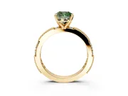 Solitaire Engagement Ring Setting for Fancy Green Cushion Cut Center with Milgrain-Edged Pave Band and Prong Head in Yellow Gold