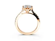 Floral Engagement Ring Setting for Cushion Cut Center with Pave Band and Floral Prong Head in Rose Gold