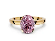 Solitaire Engagement Ring Setting for Fancy Pink Oval Center with Plain Band and Flat Tab Prong Head in Yellow Gold