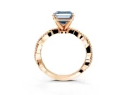 Solitaire Engagement Ring Setting for Fancy Blue Asscher Cut Center with Twist Band and Bead Prong Head in Rose Gold