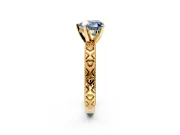 Solitaire Engagement Ring Setting for Fancy Blue Heart-Shaped Center with XO Engraved Band and Prong Head in Yellow Gold