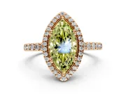Halo Engagement Ring Setting for Fancy Yellow Marquise Center with Inner Milgrain Border and Prong Head in Rose Gold