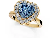 Halo Engagement Ring Setting for Fancy Blue Heart-Shaped Center with Thin Plain Band and Prong Head in Yellow Gold