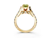Solitaire Engagement Ring Setting for Fancy Yellow Emerald Cut Center with Pave Cathedral Shoulders and Prong Head in Yellow Gold