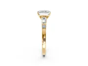 Bar-Set Engagement Ring Setting for Radiant Cut Center with Tapered Baguette Accents and Prong Head in Yellow Gold