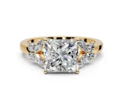 Solitaire Engagement Ring Setting for Princess Cut Center with Marquise Flower Shoulders and Prong Head in Yellow Gold