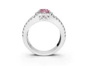 Halo Engagement Ring Setting for Fancy Pink Cushion Cut Center with Wide-Open Pave Split Shank and Prong Head in Platinum