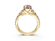Solitaire Engagement Ring Setting for Fancy Pink Oval Center with Graduated Shared Prongs and Prong Head in Yellow Gold