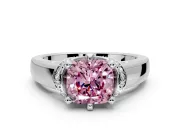 Solitaire Engagement Ring Setting for Fancy Pink Cushion Cut Center with Wide Band, Pave Collar and Prong Head in Sterling Silver