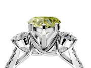 3 Stone Engagement Ring Setting for Fancy Yellow Heart-Shaped Center with Crossover Basket, Pave Band and Prong Head in White Gold