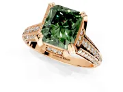Solitaire Engagement Ring Setting for Fancy Green Radiant Cut Center with Accented Split Shank and Prong Head in Rose Gold