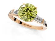 Bar-Set Engagement Ring Setting for Fancy Yellow Round Cut Center with Tapered Baguette Accents and Prong Head in Rose Gold