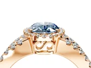 Halo Engagement Ring Setting for Fancy Blue Oval Center with Wide-Open Pave Split Shank and Prong Head in Rose Gold