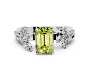 Floral Engagement Ring Setting for Fancy Yellow Emerald Cut Center with Trailing Marquise Accents and Prong Head in Platinum