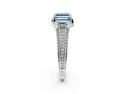 Solitaire Engagement Ring Setting for Fancy Blue Asscher Cut Center with Accented Split Shank and Prong Head in Sterling Silver