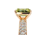 Solitaire Engagement Ring Setting for Fancy Yellow Emerald Cut Center with Domed Multi-Row Pave Band and Prong Head in Rose Gold