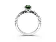 Solitaire Engagement Ring Setting for Fancy Green Emerald Cut Center with Bezel-Dot Beaded Band and Prong Head in Sterling Silver