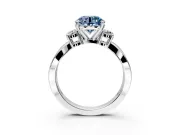 3 Stone Engagement Ring Setting for Fancy Blue Round Cut Center with Pave Twist Band and Prong Head in Platinum