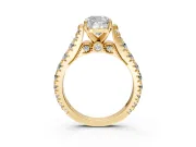 Solitaire Engagement Ring Setting for Cushion Cut Center with Pave Cathedral Shoulders and Prong Head in Yellow Gold