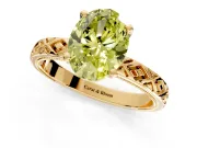 Solitaire Engagement Ring Setting for Fancy Yellow Oval Center with Milgrain X Pattern Band and Prong Head in Yellow Gold