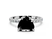 Solitaire Engagement Ring Setting for Fancy Black Heart-Shaped Center with Fine Pave Narrow Band and Prong Head in Platinum