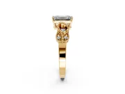 Leaf Engagement Ring Setting for Emerald Cut Center with Milgrain Accent Band and Prong Head in Yellow Gold