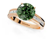 Solitaire Engagement Ring Setting for Fancy Green Round Cut Center with Princess Cut Channel Band and Prong Head in Rose Gold