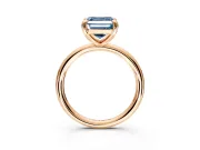 Low-Set Solitaire Engagement Ring Setting for Fancy Blue Asscher Cut Center with Thin Plain Band and Prong Head in Rose Gold