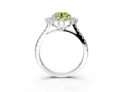 Milgrain Floral Halo Engagement Ring Setting for Fancy Yellow Round Cut Center with Pave Band and Prong Head in White Gold