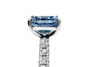Solitaire Engagement Ring Setting for Fancy Blue Asscher Cut Center with Shared-Prong Accents and Prong Head in Platinum