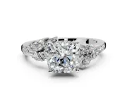 Solitaire Engagement Ring Setting for Cushion Cut Center with Marquise Accent Twist Band and Prong Head in Platinum