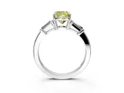 3 Stone Engagement Ring Setting for Fancy Yellow Cushion Cut Center with Baguette Accents and Prong Head in Platinum