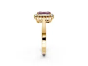 Starburst Halo Engagement Ring Setting for Fancy Pink Emerald Cut Center with Flat Cathedral Band and Prong Head in Yellow Gold