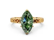 Solitaire Engagement Ring Setting for Fancy Green Marquise Center with Milgrain X Pattern Band and Prong Head in Yellow Gold