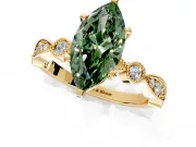 Solitaire Engagement Ring Setting for Fancy Green Marquise Center with Milgrain Bezel Accents and Prong Head in Yellow Gold