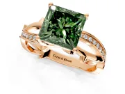 Solitaire Engagement Ring Setting for Fancy Green Princess Cut Center with Pave and Plain Crossover Band and Prong Head in Rose Gold