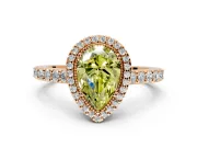 Halo Engagement Ring Setting for Fancy Yellow Pear-Shaped Center with Inner Milgrain Border and Prong Head in Rose Gold