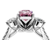 3 Stone Engagement Ring Setting for Fancy Pink Emerald Cut Center with Crossover Basket, Pave Band and Prong Head in Sterling Silver