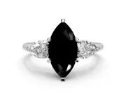 3 Stone Engagement Ring Setting for Fancy Black Marquise Center with Large Pear-Shaped Accents and Prong Head in White Gold