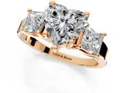 3 Stone Engagement Ring Setting for Heart-Shaped Center with Matching Side Accents and Prong Head in Rose Gold