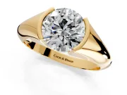 Tension Engagement Ring Setting for Round Cut Center with Wide Tapered Band and Tension Head in Yellow Gold