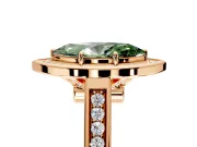 Halo Engagement Ring Setting for Fancy Green Marquise Center with Outer Bezel Rim, Pave Band and Prong Head in Rose Gold