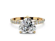 Solitaire Engagement Ring Setting for Heart-Shaped Center with Pave Accents and Prong Head in Yellow Gold