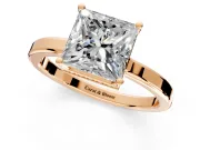 Hidden Halo Engagement Ring Setting for Princess Cut Center with Wide Flat Plain Band and Prong Head in Rose Gold