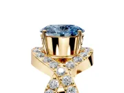 Halo Engagement Ring Setting for Fancy Blue Oval Center with Pave Infinity Twist Band and Prong Head in Yellow Gold