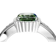 Halo Engagement Ring Setting for Fancy Green Asscher Cut Center with Wide Band, Inlaid Accent Row and Prong Head in Sterling Silver