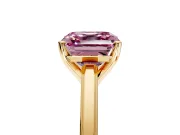 Solitaire Engagement Ring Setting for Fancy Pink Asscher Cut Center with Flat-Sided Plain Band and Prong Head in Yellow Gold